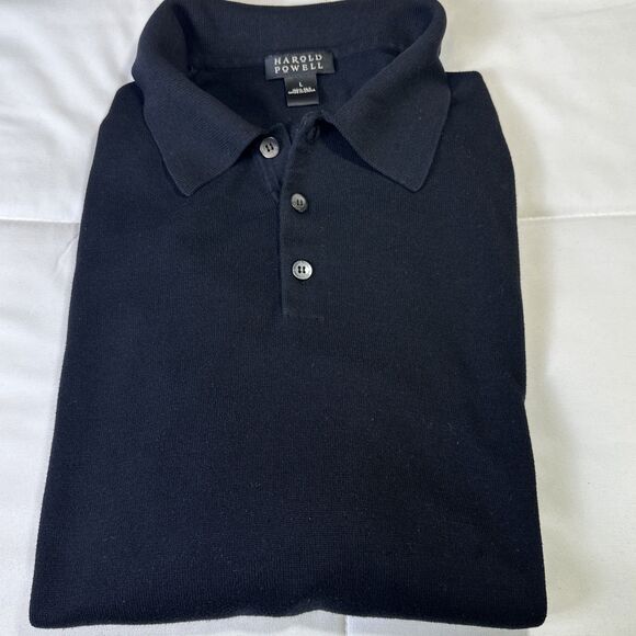Harold Powell Collared Polo Sweater Large 100% Silk Black Pullover Short Sleeve - Picture 10 of 11